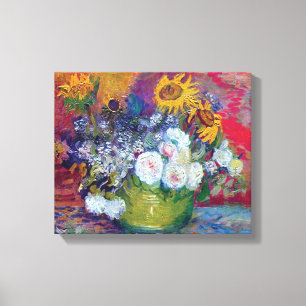 Impressão Em Tela Van Gogh - Natureza-Morta com Rosas e Girassóis