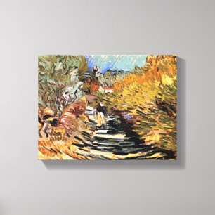 Impressão Em Tela Van Gogh - Uma Estrada em Saint-Remy com Figura Fe
