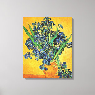 Impressão Em Tela Van Gogh - Vaso com Íris de Fundo Amarelo