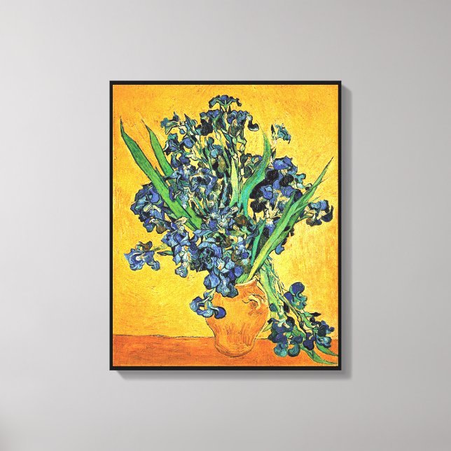 Impressão Em Tela Van Gogh - Vaso com Íris Fundo Amarelo (Frente)