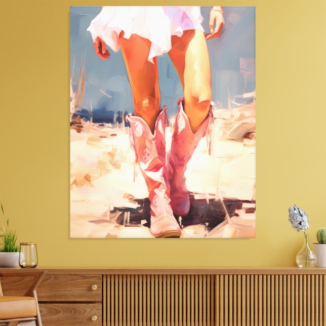 Impressão Em Tela Vaqueira com botas rosa (Insitu(Sala de estar))