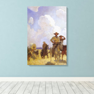 Impressão Em Tela Vaqueiros Antigos, O Conjunto Parkman por NC Wyeth