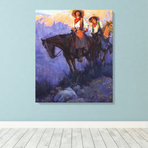 Impressão Em Tela Vaqueiros do vintage, homem e mulher em cavalos,