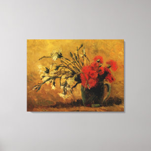 Impressão Em Tela Vase com cravos vermelhos e brancos