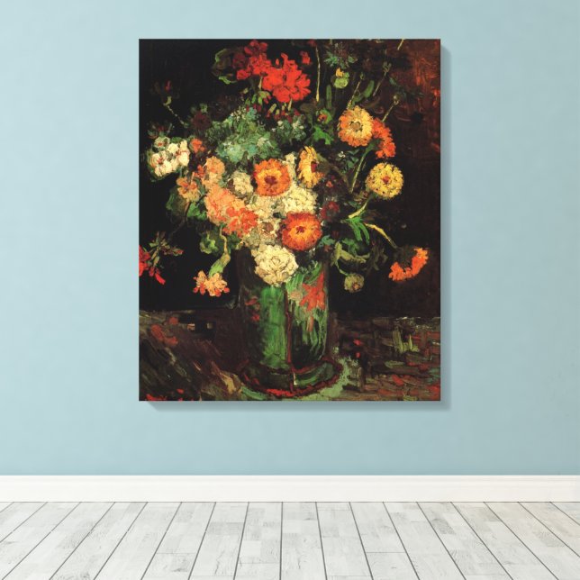 Impressão Em Tela Vase com Zinnias e Geraniums, Vincent van Gogh (Insitu(piso de madeira))