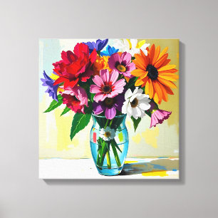 Impressão Em Tela Vaso Bonito de Flores Coloridas
