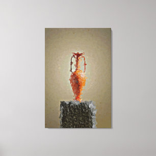 Impressão Em Tela Vaso Flor na Fatia Rústica de Árvore de Madeira