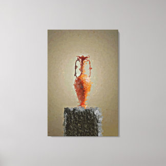 Impressão Em Tela Vaso Flor na Fatia Rústica de Árvore de Madeira