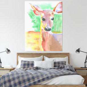 Impressão Em Tela Veado de cauda branca aquarela