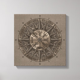 Impressão Em Tela Vegvisir - Bússola de Viking - Couro bege e ouro