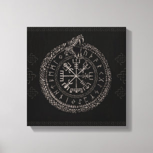 Impressão Em Tela Vegvisir com Ouroboros e runes