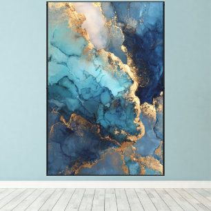 Impressão Em Tela Veias de Teal: Mármore Azul e Dourado Abstrato