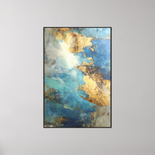 Impressão Em Tela Veias de Turquesa: Abstrato Azul e Dourado