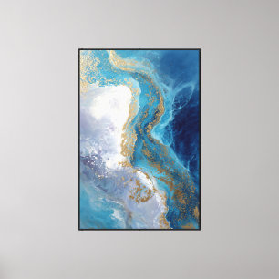 Impressão Em Tela Veias Oceânicas: Mármore Azul e Dourado Abstrato