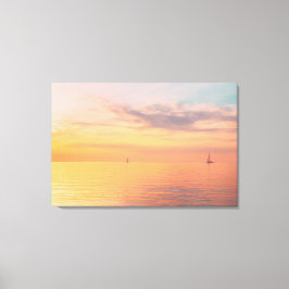 Impressão Em Tela Velas ao Pôr do Sol Oceano Tranquilo Horizonte Res