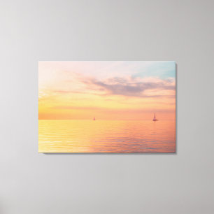 Impressão Em Tela Velas ao Pôr do Sol Oceano Tranquilo Horizonte Res