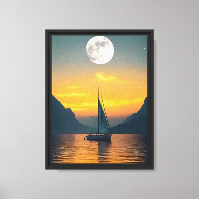 Impressão Em Tela veleiro ao sol com lua cheia - Muro pacífico (Frente)
