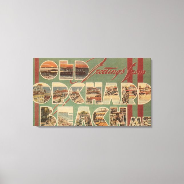 Impressão Em Tela Velha Praia de Pomar, Maine - Cenas com Letras Gra (Frente)