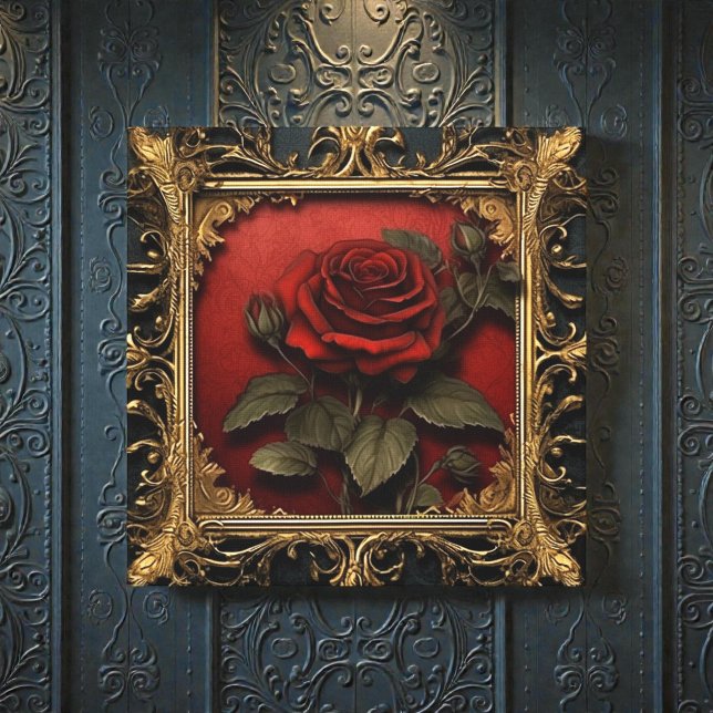 Impressão Em Tela Velho Preto Vitoriano com Rosa Vermelha (Criador carregado)