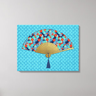 Impressão Em Tela Ventilador Deco - Flores em Cobalto, Turquesa e Ve