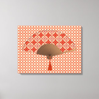 Impressão Em Tela Ventilador Japonês, Shippo Motif, Mandarin Orange