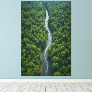 Impressão Em Tela Vento Rio Através da Selva Lush