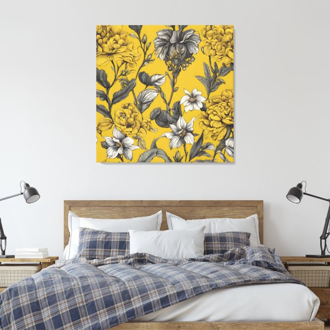 Impressão Em Tela Verão na Arte Amarela Floral (Insitu(Quarto))