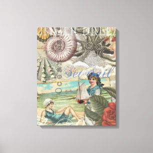 Impressão Em Tela verão praia vintage polvo antiguidades navegação