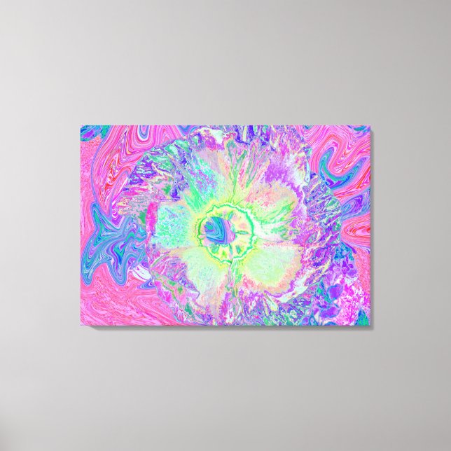 Impressão Em Tela Verde limão Psychedelic Trippy e Hibiscus roxo (Frente)