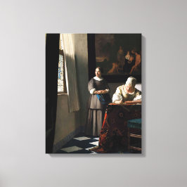 Impressão Em Tela Vermeer - Senhora Escrevendo uma carta com sua aju