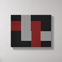 Impressão Em Tela Vermelho, Branco e Preto Geométrico 10" x 8"