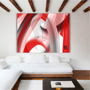 Impressão Em Tela Vermelho Preto Branco Cinza Abstrato