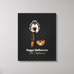 Impressão Em Tela Vestido Preto Longo Clássico de Halloween Elegante
