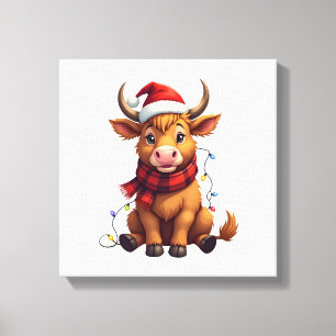 Impressão Em Tela Vetor de Natal Vintage Vaca das Terras Altas de Na