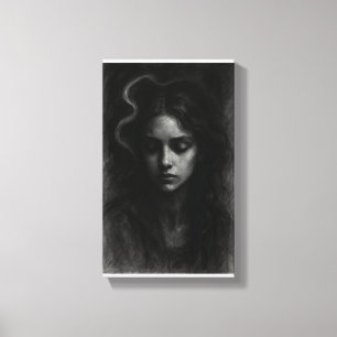 Impressão Em Tela Véu do Silêncio - Retrato de Carvão Escuro