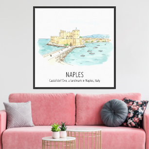 Impressão Em Tela Viagem a Nápoles Itália Arte: Castel dell'Ovo Aqua