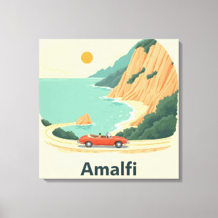 Impressão Em Tela Viagem de Retro de Praia Costeira de Amalfi Minima