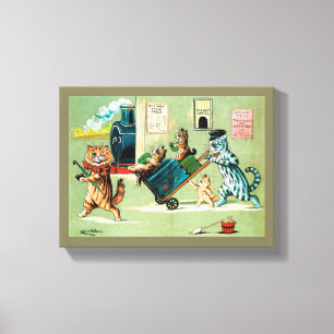 Impressão Em Tela Viagem do trem de família de gatos, Louis Wain