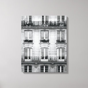 Impressão Em Tela Viagem   Edifício Vintage Negro e Branco Em Paris