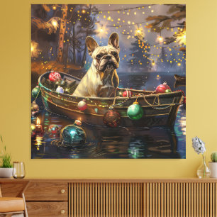 Impressão Em Tela Viagem Festiva de Natal do Bulldog Francês