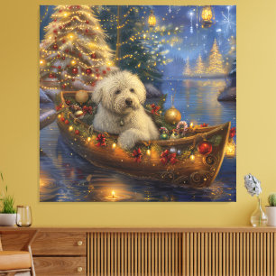 Impressão Em Tela Viagem Festiva de Natal do Coton De Tulear