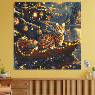 Impressão Em Tela Viagem Festiva de Natal do Gato Bengal