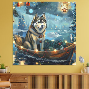 Impressão Em Tela Viagem Festiva de Natal do Malamute do Alasca