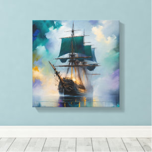 Impressão Em Tela Viagem Mística: Navio Abstrato