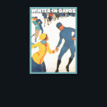 Impressão Em Tela Viagens vintage, Art Deco, Suiça de Winter Davos<br><div class="desc">Anúncio de ilustração de safra,  etiqueta europeia de poster de viagens ou bagagem de Davos,  Suiça com design esportivo de amor e romance com patinação de gelo casal. Inverno em Davos.</div>