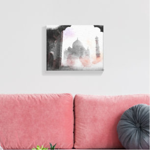 Impressão Em Tela Viagens vintage do Cartão Postal Taj Mahal