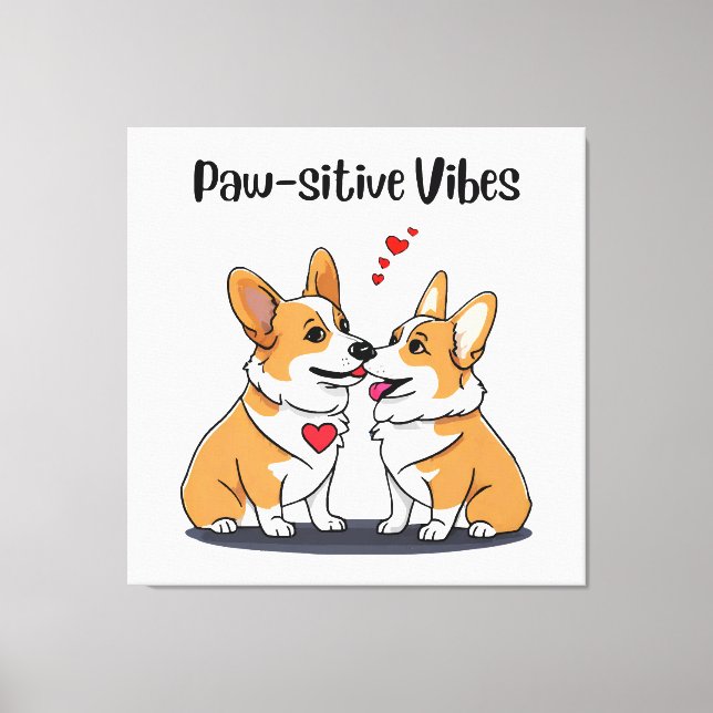 Impressão Em Tela Vibes Corgis Apaixonados (Frente)