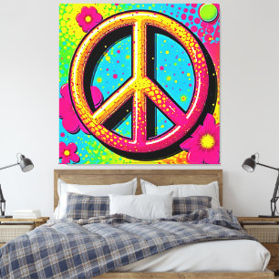 Impressão Em Tela Vibração Colorida de Paz e Amor