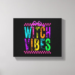 Impressão Em Tela Vibrações de Bruxa Arco Xadrez Neon de Halloween