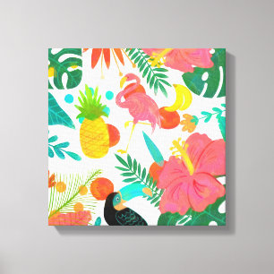 Impressão Em Tela Vibrações Tropicais Folhas Florais Verão Chic